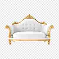 PSD gratuit canapé de luxe blanc et doré png isolé sur fond transparent