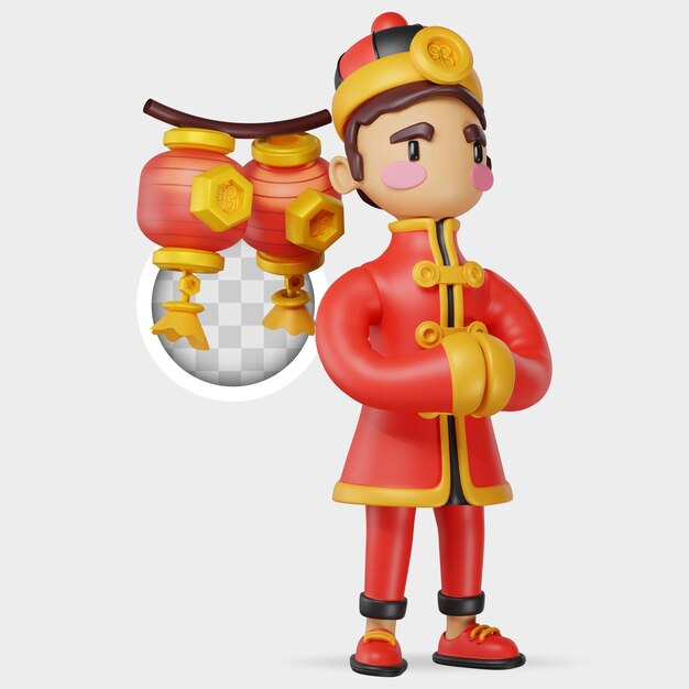 Caractère chinois avec lampes illustration 3d