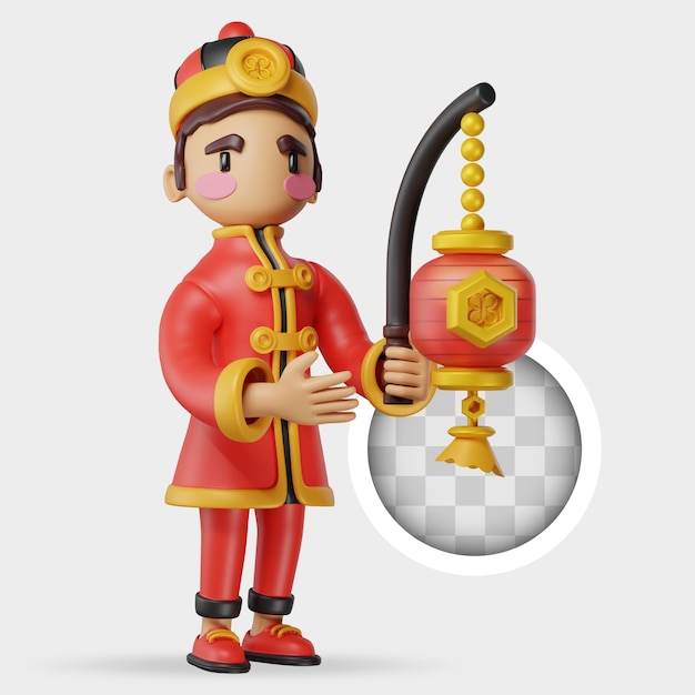 PSD gratuit caractère chinois tenant la lampe illustration 3d