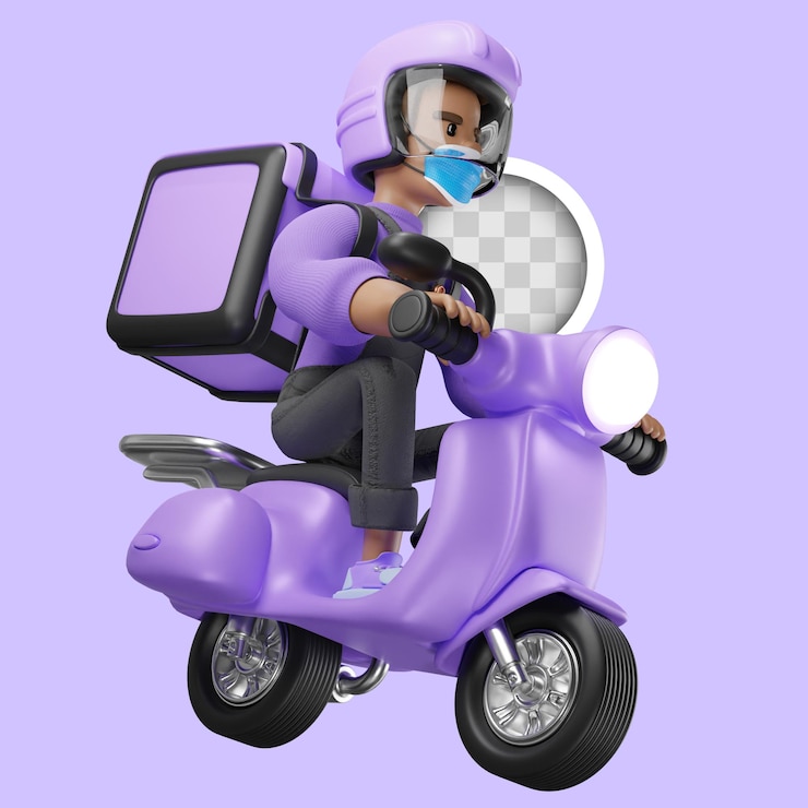 PSD gratuit caractère de livraison avec scooter avec masque facial illustration 3d