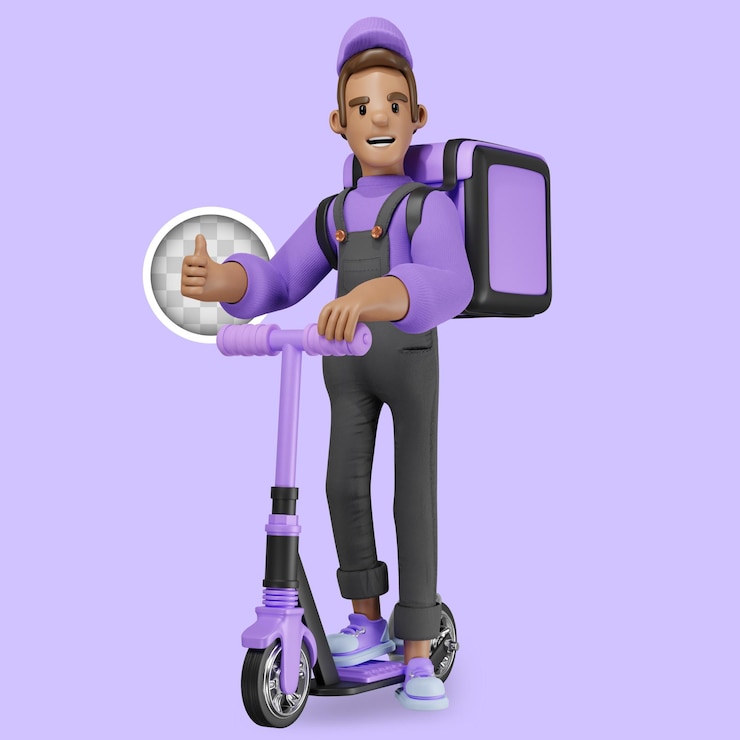 PSD gratuit caractère de livraison sur skateboard avec le pouce vers le haut geste illustration 3d