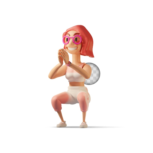 Caricature de jeune fille faisant de l'exercice. illustration 3d