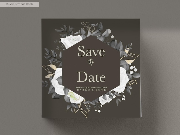 PSD gratuit une carte carrée save the date avec un motif floral.