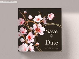 PSD gratuit carte d'invitation aquarelle florale belle fleur de cerisier rose