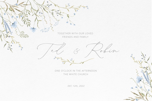 Carte d'invitation de mariage aquarelle avec des fleurs délicates