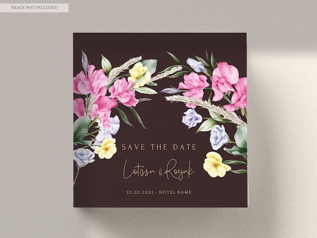 PSD gratuit carte d'invitation de mariage floral aquarelle dessinée à la main