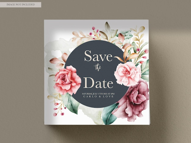 PSD gratuit carte d'invitation de mariage floral aquarelle dessinée à la main