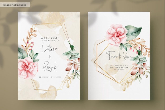 PSD gratuit carte d'invitation de mariage floral aquarelle dessinée à la main