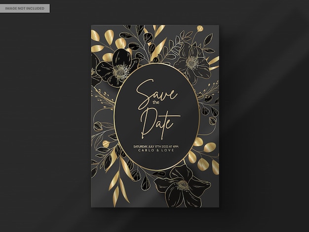 PSD gratuit carte d'invitation de mariage de luxe élégante avec floral doré