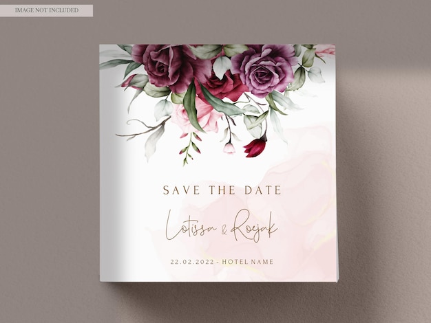 PSD gratuit carte d'invitation de mariage vintage sertie d'aquarelle de roses marron