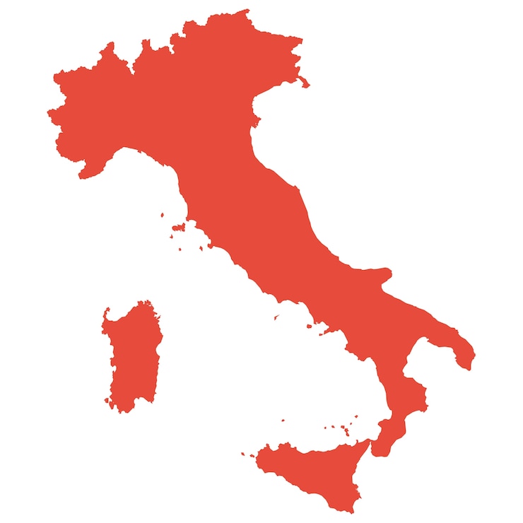PSD gratuit carte de l'italie isolée