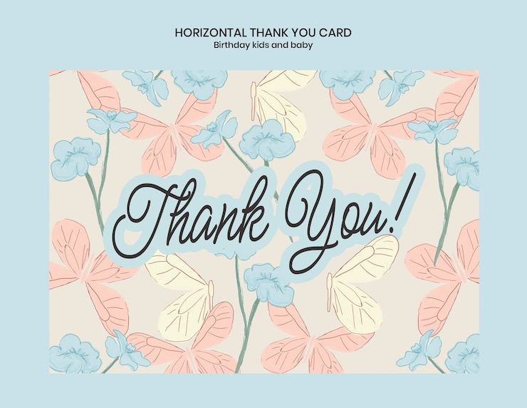 PSD gratuit une carte de remerciement avec des papillons et des fleurs.