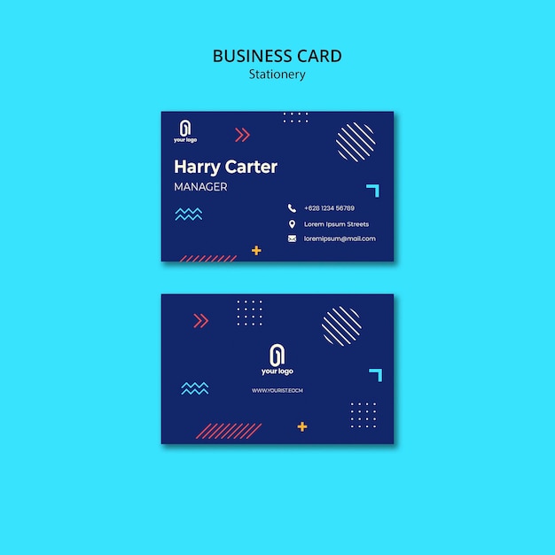 PSD gratuit carte de visite avec un design bleu et des points avec des lignes