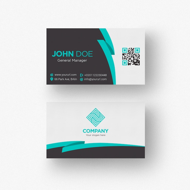 PSD gratuit carte de visite en noir et blanc avec détails aquamarine
