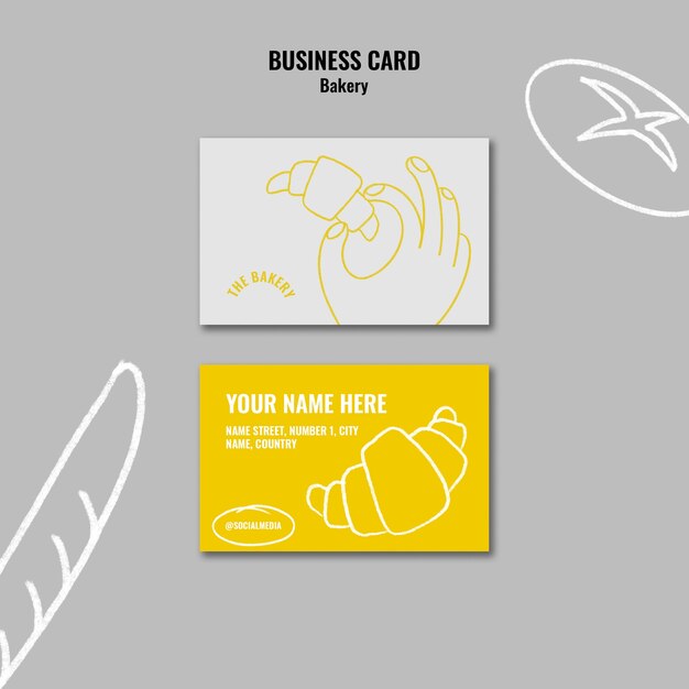 Carte de visite de produits de boulangerie dessinés à la main