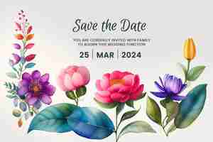 PSD gratuit cartes de voeux d'invitation de mariage floral aquarelle