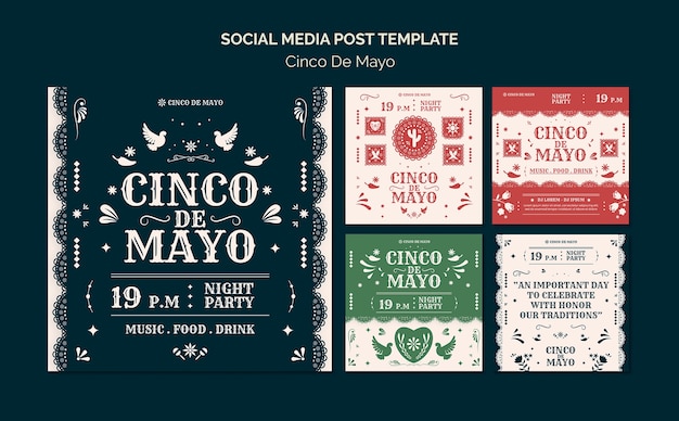 Célébration du cinco de mayo publications sur les réseaux sociaux