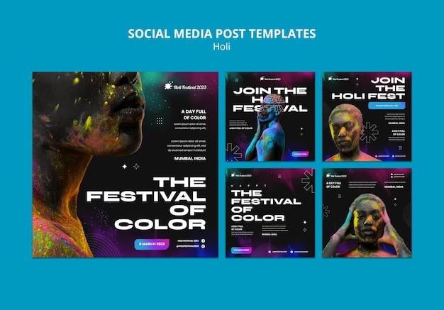 PSD gratuit célébration du festival de holi sur instagram