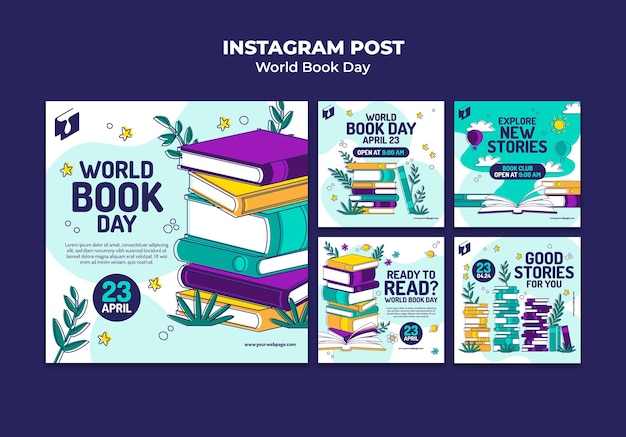 PSD gratuit célébration de la journée mondiale du livre sur instagram