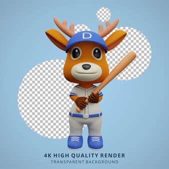 Cerf mignon jouant au baseball illustration de personnage animal 3d