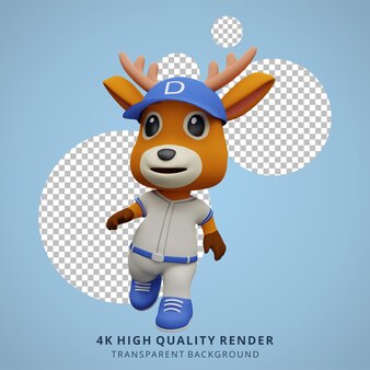 Cerf mignon jouant au baseball illustration de personnage animal 3d