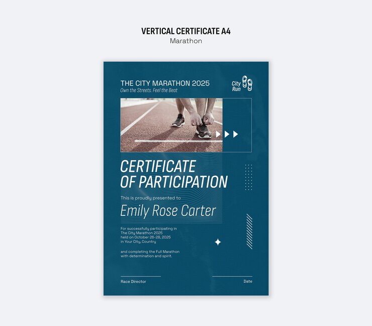 PSD gratuit certificat de participation au marathon de la ville 2025