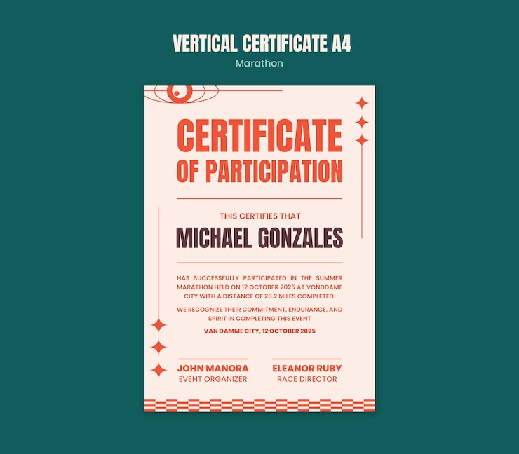 PSD gratuit certificat de participation au marathon