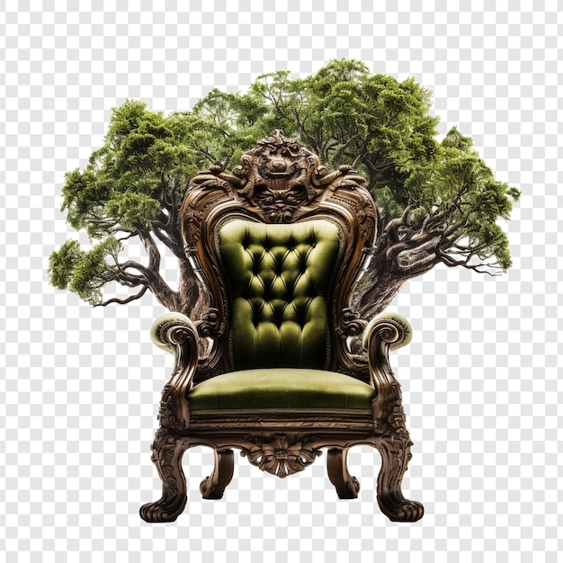 PSD gratuit chaise antique avec de grands arbres vus de l'avant isolés sur un fond transparent