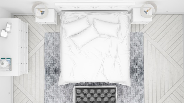 Chambre ou chambre d'hôtel classique avec lit double et mobilier élégant, vue de dessus