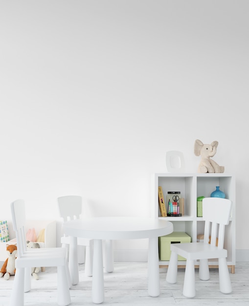 Chambre d'enfant avec jouets et étagères