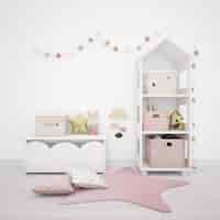 PSD gratuit chambre d'enfants décorée avec de jolis objets et des meubles blancs