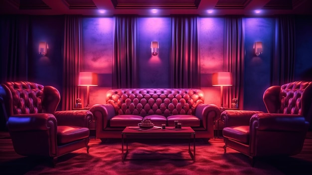 PSD gratuit chambre moderne avec éclairage violet et rouge ai générative