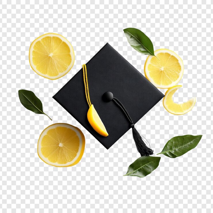 PSD gratuit un chapeau de remise des diplômes avec des citrons une célébration délicieuse des réalisations
