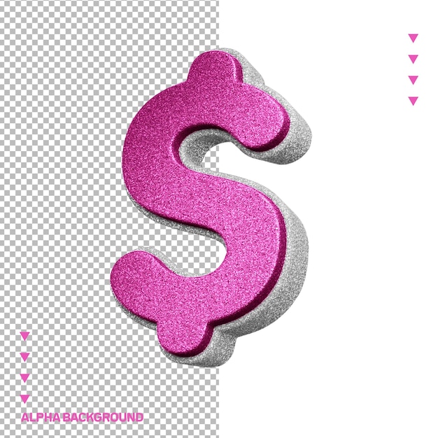 Chiffre 3d D'alphabet Rose Avec Une Texture Brillante Blanche