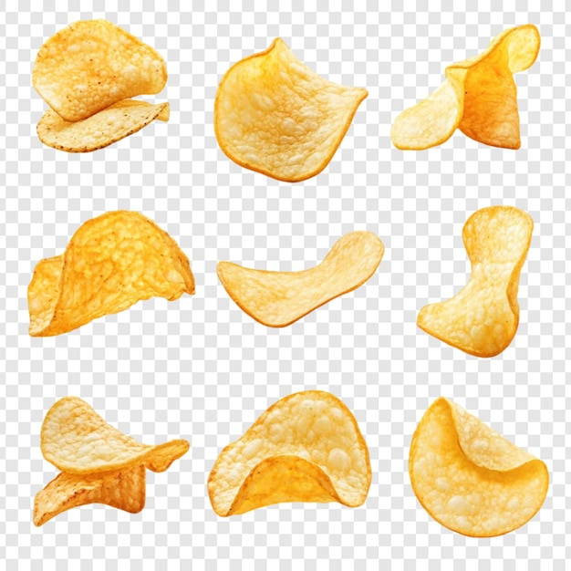 Des chips de pommes de terre croustillantes Une collection de délicieuses chips de pomme de terre brunes dorées