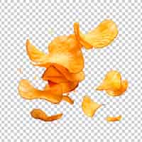 PSD gratuit des chips de pommes de terre croustillantes qui volent et tombent sur un fond transparent