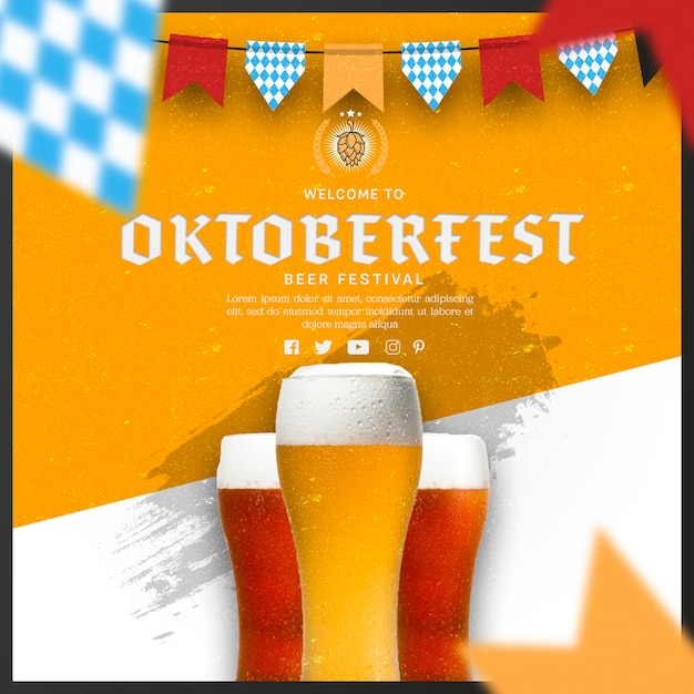 PSD gratuit chopes à bière oktoberfest avec drapeaux en guirlande
