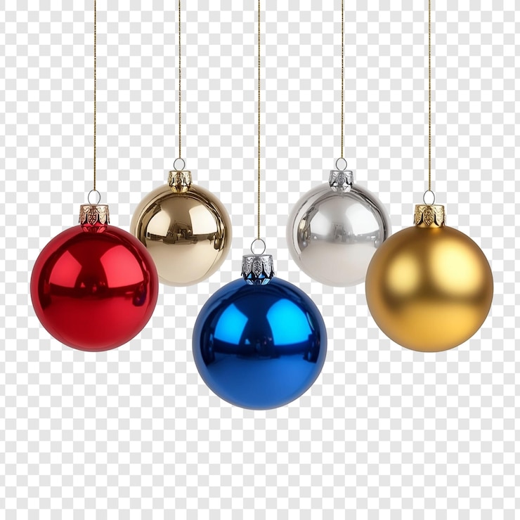 PSD gratuit cinq ornemens brillants de noël accrochés
