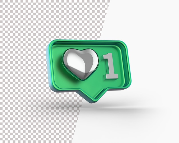 Coeur d'argent brillant 3D sur une icône de notification