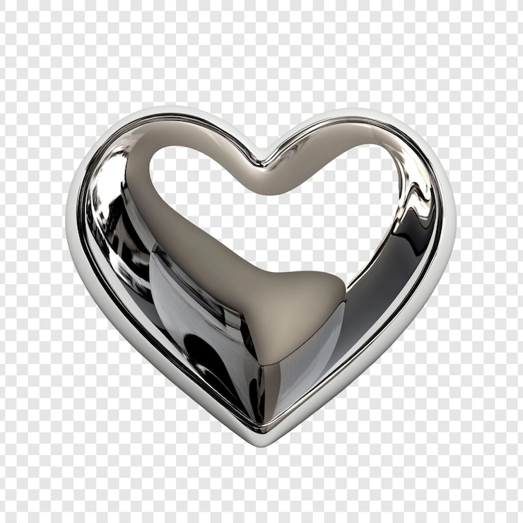 PSD gratuit le cœur d'argent réfléchissant, symbole d'amour et de romance