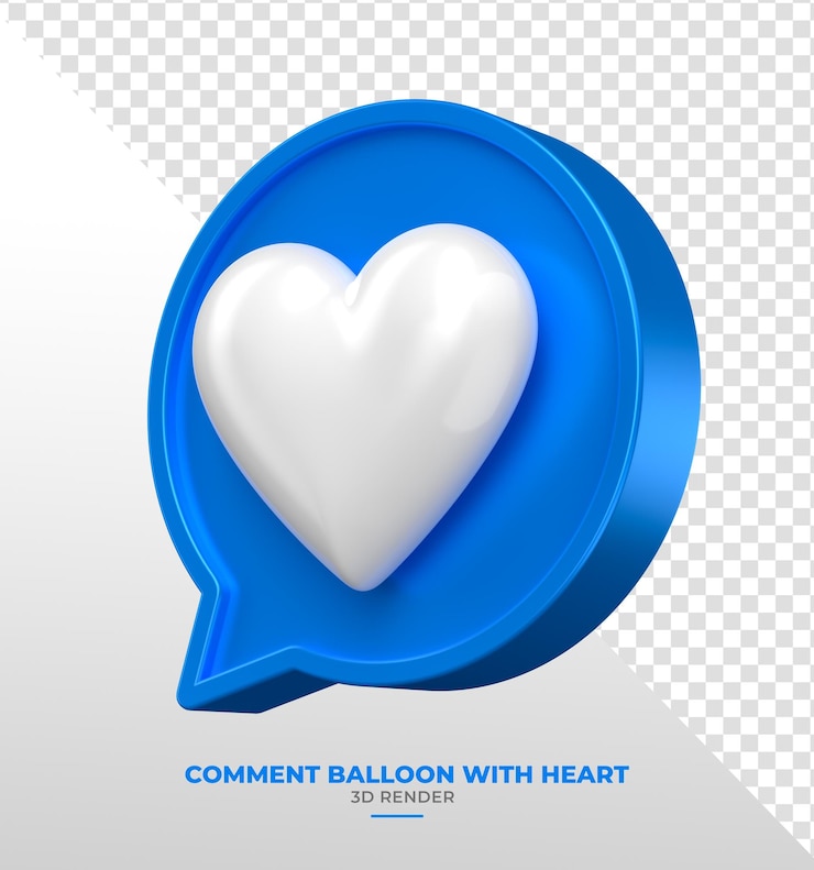 PSD gratuit cœur blanc dans la bulle de discussion bleue pour novembre campagne bleue en rendu 3d avec fond transparent