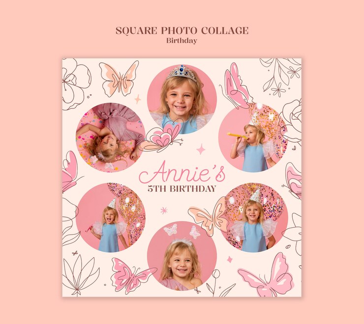 PSD gratuit le collage de photos du 5e anniversaire d'annie