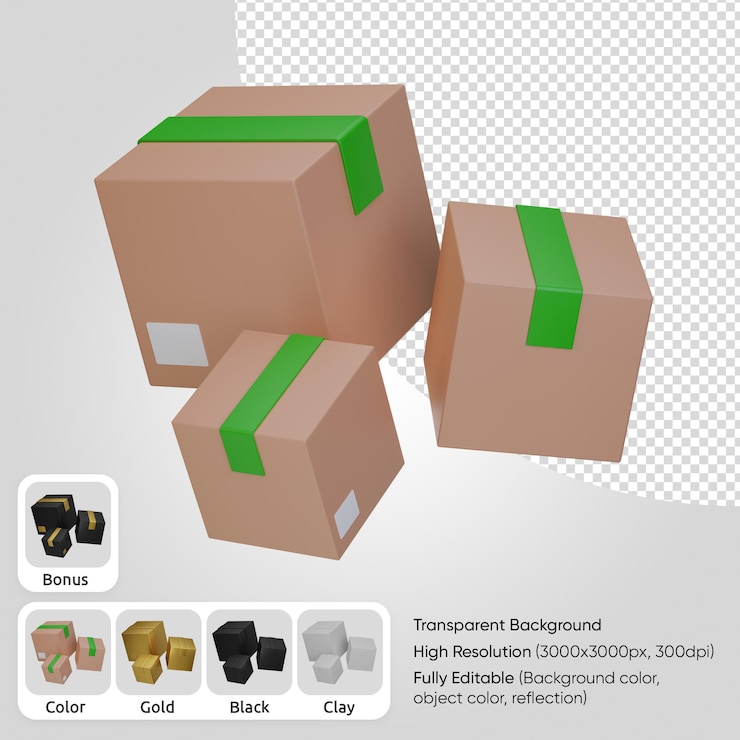 PSD gratuit collection 3d de boîtes en carton