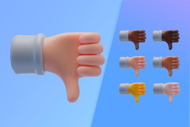 Collection 3d avec les mains montrant les pouces vers le bas