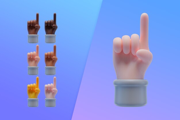 Collection 3D avec les mains pointant l'index vers le haut