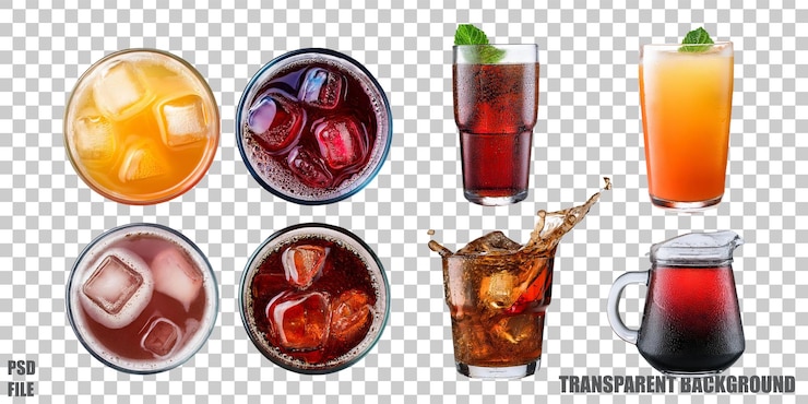 PSD gratuit une collection de boissons rafraîchissantes sur un fond transparent
