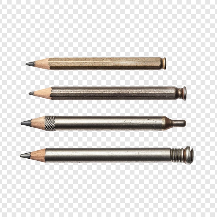PSD gratuit collection de crayons métalliques d'époque une nature morte d'outils d'écriture vieillis