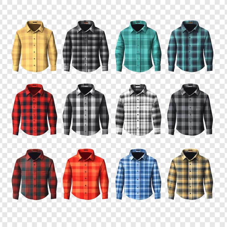 PSD gratuit collection de douze chemises à manches longues à carreaux une gamme variée de couleurs et de motifs