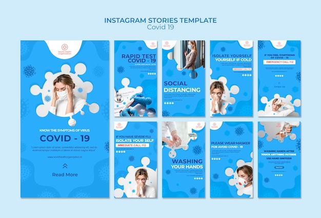 PSD gratuit collection d'histoires covid-19 sur instagram