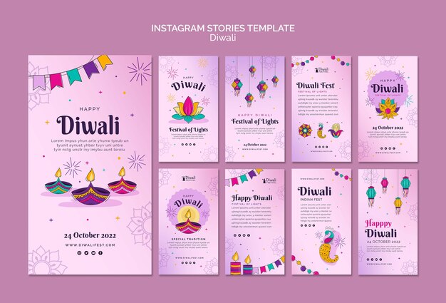 Collection d'histoires instagram de célébration de diwali